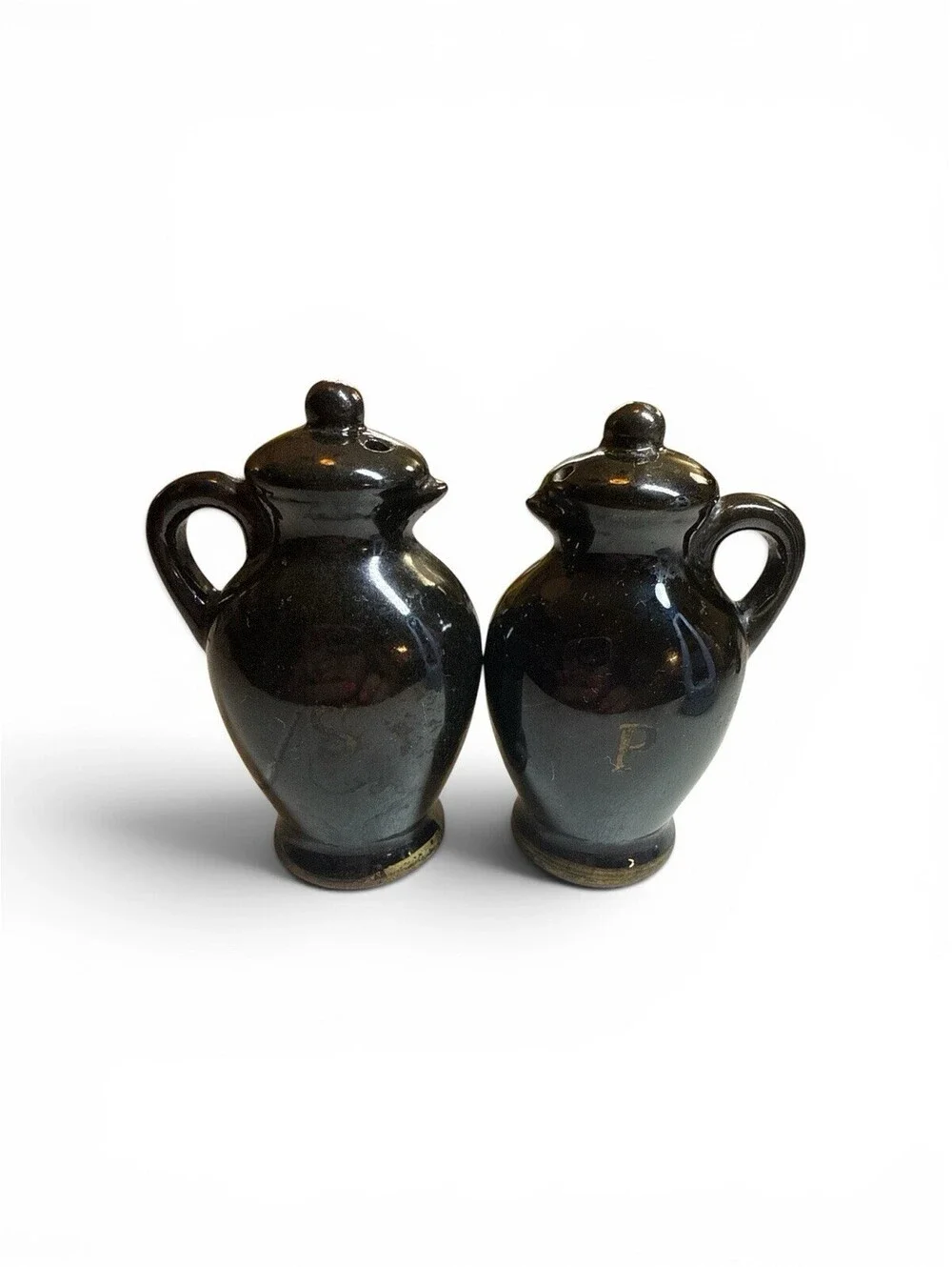 Vintage Black Pitcher Jug Salt Pepper Shaker Set Japan 3